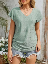 Eyelet V - Neck Short Sleeve Top - Update AvenueT-ShirtsTrendsi100100339047343100100339047343eae60e53 - 5b28 - 4f50 - a073 - 6a7e2b30472d - Max - OriginSage