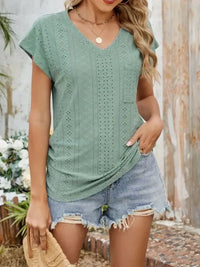 Eyelet V - Neck Short Sleeve Top - Update AvenueT-ShirtsTrendsi100100339047343100100339047343212ac3dd - 268a - 46ec - 9ca6 - aa9a972792b6 - Max - OriginSage