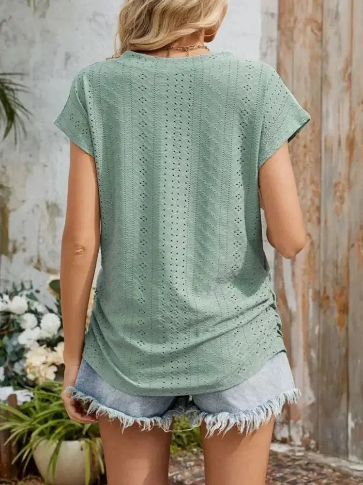 Eyelet V - Neck Short Sleeve Top - Update AvenueT-ShirtsTrendsi100100339047343100100339047343479aaa9e - 4d40 - 48b5 - a436 - 019a5b4502ce - Max - OriginSage