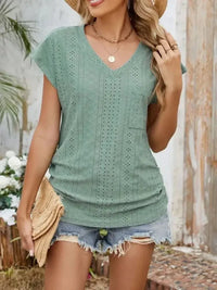 Eyelet V - Neck Short Sleeve Top - Update AvenueT-ShirtsTrendsi100100339047343100100339047343e0afb5a4 - 636d - 491c - 8fdc - d6633900f3dc - Max - OriginSage