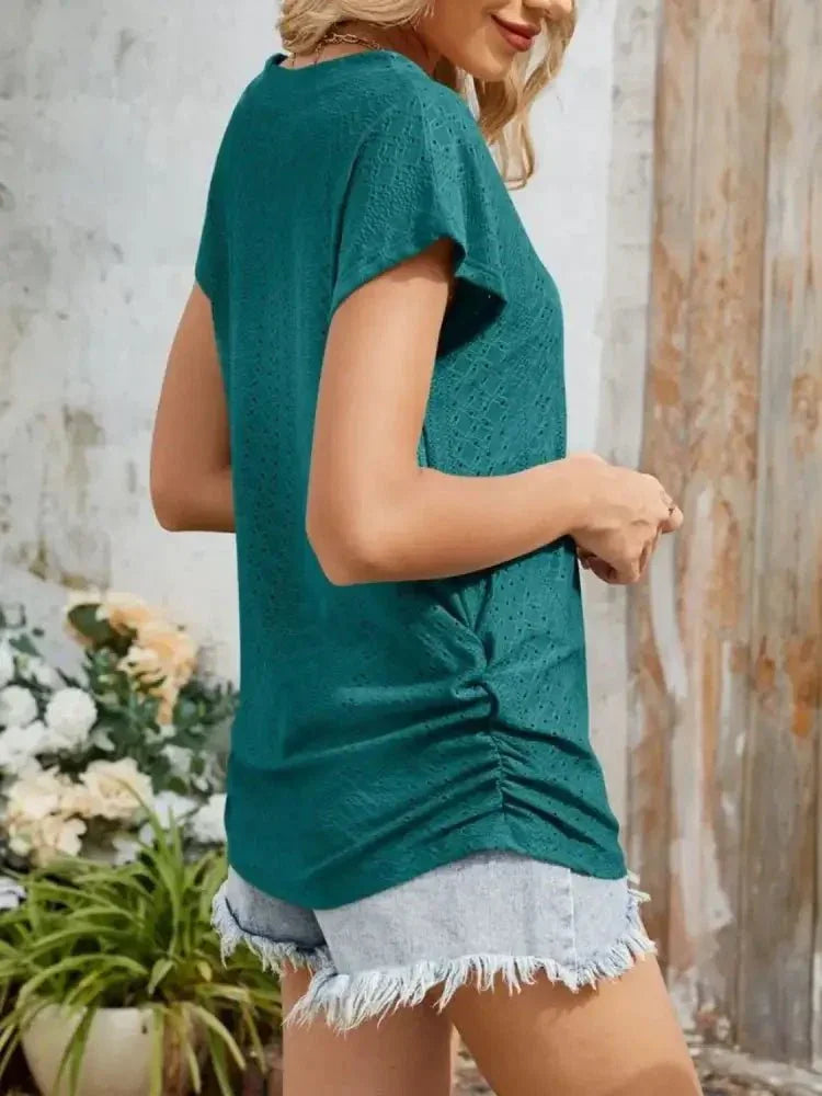 Eyelet V - Neck Short Sleeve Top - Update AvenueT-ShirtsTrendsi1001003390475601001003390475601fc0e1ef - a3f6 - 4f20 - ac60 - 3b95e13a76dd - Max - OriginTeal