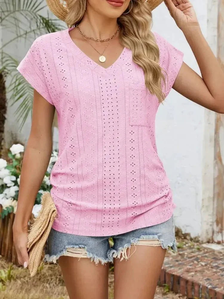 Eyelet V - Neck Short Sleeve Top - Update AvenueT-ShirtsTrendsi100100339049291100100339049291568d2c47 - e0be - 4bc6 - b4d6 - fc18b1b8059e - Max - OriginPink
