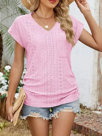 Eyelet V - Neck Short Sleeve Top - Update AvenueT-ShirtsTrendsi100100339049291100100339049291568d2c47 - e0be - 4bc6 - b4d6 - fc18b1b8059e - Max - OriginPink