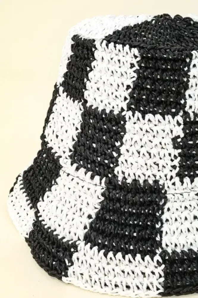 Fame Checkered Pattern Knit Bucket Hat