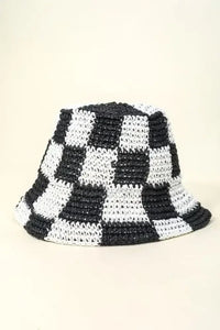 Fame Checkered Pattern Knit Bucket Hat