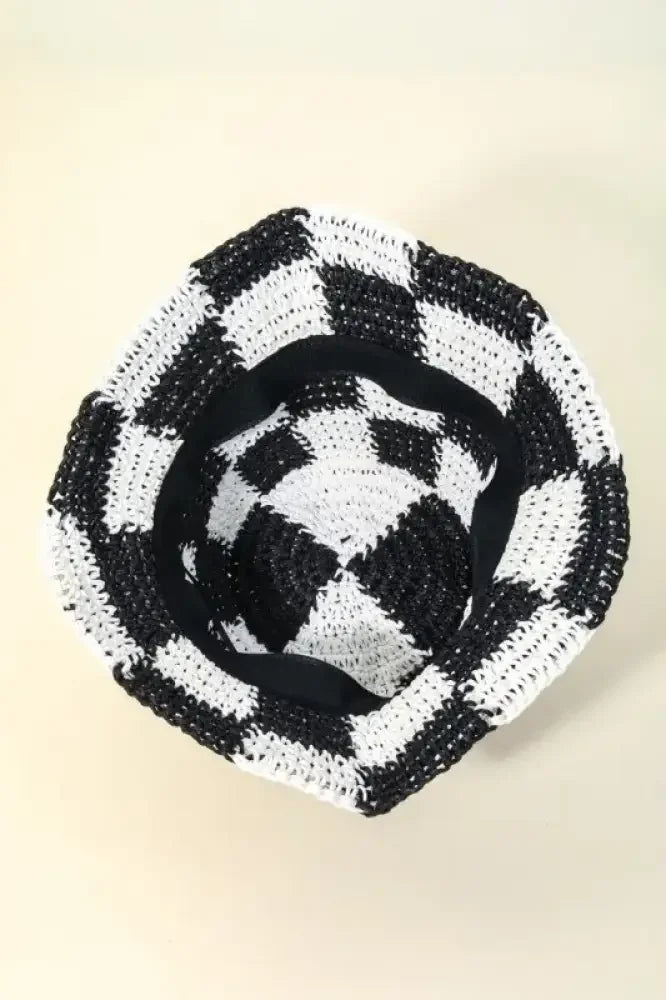 Fame Checkered Pattern Knit Bucket Hat