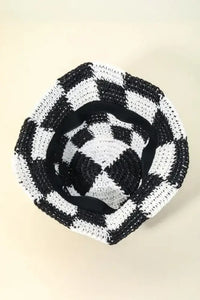 Fame Checkered Pattern Knit Bucket Hat