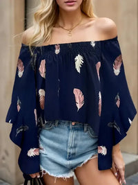 Feather Print Smocked Off - Shoulder Blouse - Update AvenueTrendsi10010158173439510010158173439572451d019fff4ce8a37bb59da53a65e1 - MaxDark Blue