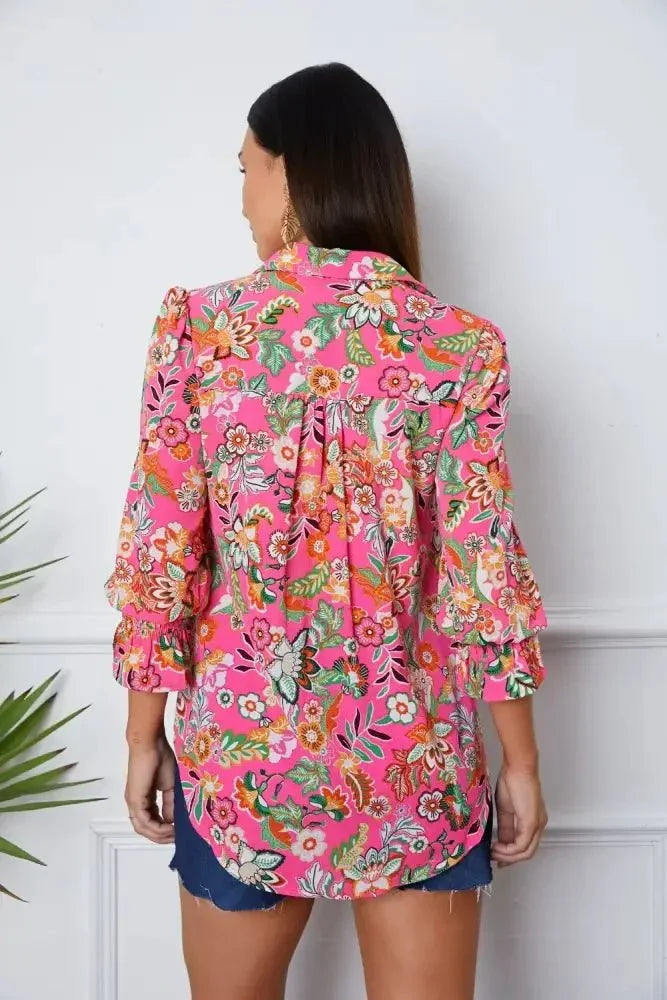 Floral Button Up Flounce Sleeve Shirt - Update AvenueTrendsi1001018254463741001018254463742fc7b996 - 070f - 48d1 - b3c6 - b05bf9a83d58 - MaxDeep Red
