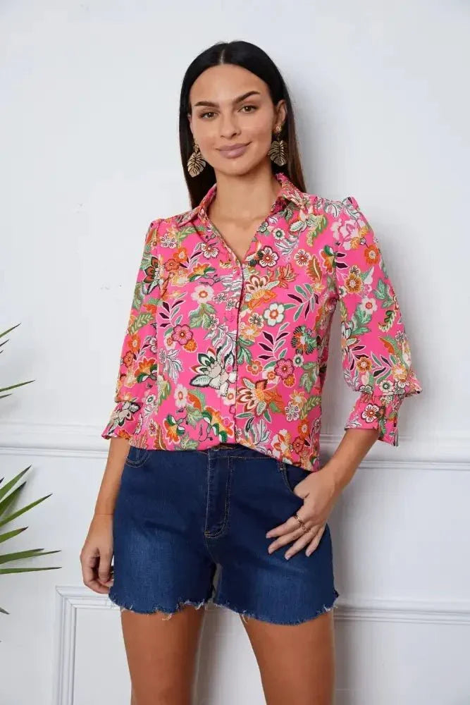 Floral Button Up Flounce Sleeve Shirt - Update AvenueTrendsi10010182544637410010182544637464ddeaea - 698a - 46d6 - 89cf - ff4e056f3b42 - MaxDeep Red