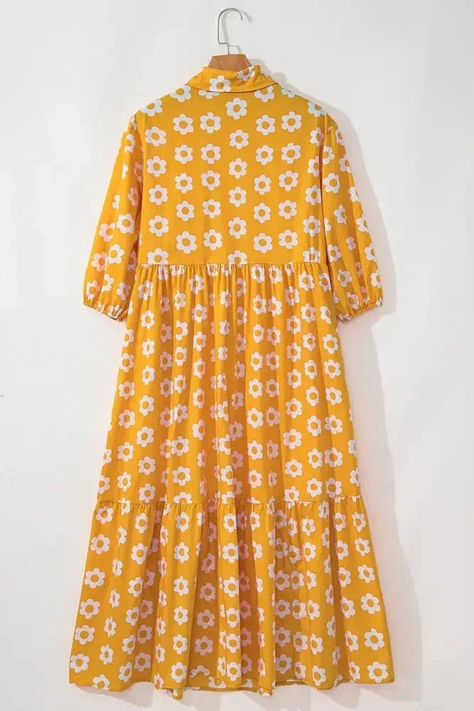 Floral Collared Neck Three - Quarter Sleeve Dress - Update AvenueTrendsi1001001438314871001001438314872ae1ca53 - b98b - 41f8 - 94d8 - a157d55351a1 - MaxGold