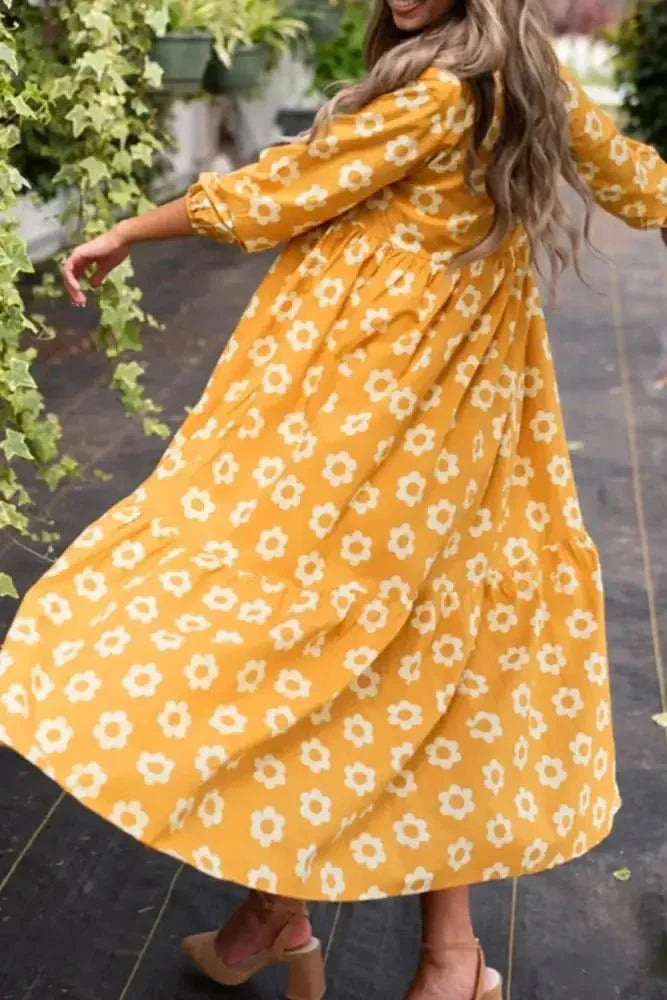 Floral Collared Neck Three - Quarter Sleeve Dress - Update AvenueTrendsi100100143831487100100143831487d5b202d1 - ca20 - 4aae - bc8d - 40e26979cf03 - MaxGold