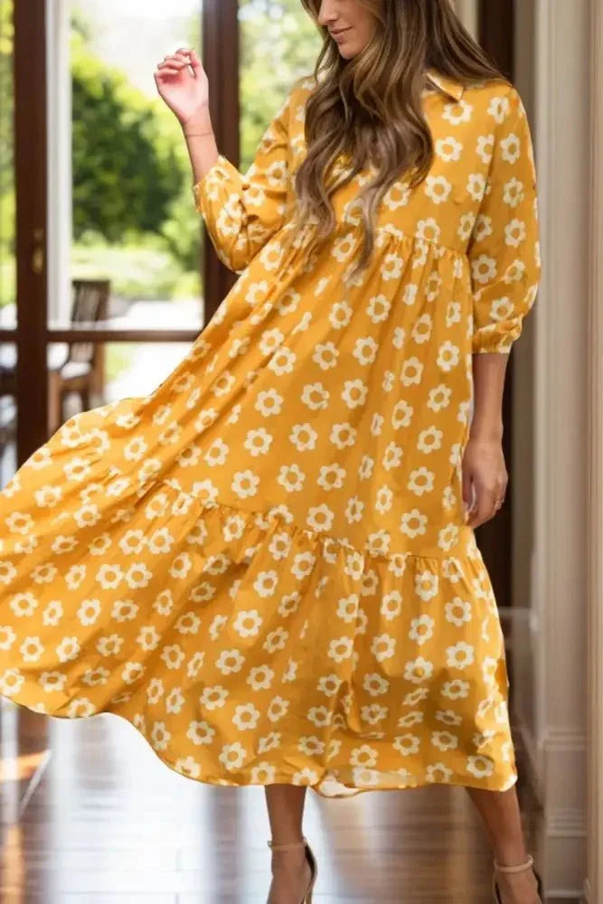 Floral Collared Neck Three - Quarter Sleeve Dress - Update AvenueTrendsi100100143831487100100143831487072f6d34 - fc90 - 4af9 - acac - 5d756626e2ef - MaxGold