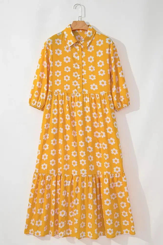 Floral Collared Neck Three - Quarter Sleeve Dress - Update AvenueTrendsi10010014383148710010014383148706e50967 - 6dd9 - 4617 - 9253 - f35cd1d02f1d - MaxGold