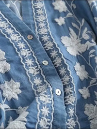 Floral Embroidered Button Up Denim Shirt