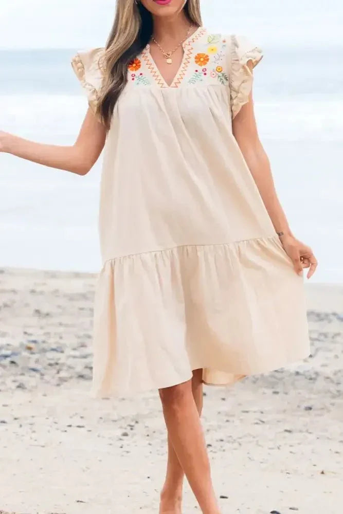Floral Embroidery Pom Pom Ruffle Sleeves Mini Dress - Update AvenueTrendsi100100982166577100100982166577d4fc9086 - 161b - 4847 - ac50 - 6e56083579a5 - MaxBeige