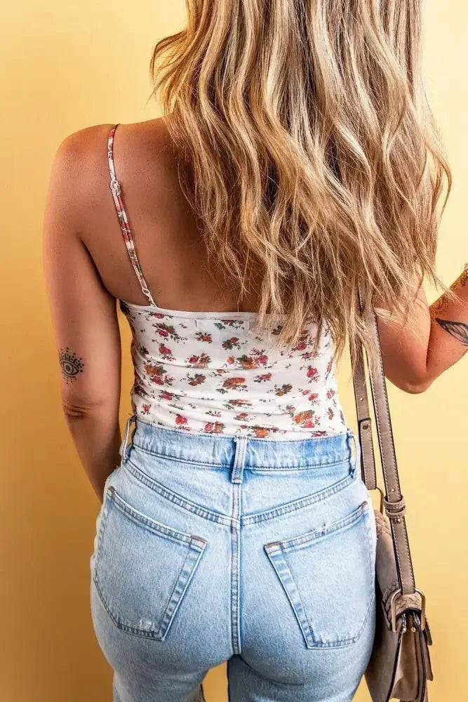 Floral Frilled Trim Spaghetti Straps Bodysuit - Update AvenueVacation StyleTrendsi1001004640797881001004640797886f0cf98b - bd24 - 4272 - 9e03 - ad514777b9f0 - MaxWhite