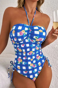 Floral Gingham Halter Neck Drawstring One Piece Swimwear - Update AvenueTrendsi10010075675502710010075675502793db5f6a - 1879 - 45b0 - bf0e - 506cc2f343cb - MaxBlue