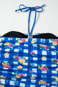 Floral Gingham Halter Neck Drawstring One Piece Swimwear - Update AvenueTrendsi1001007567550271001007567550274101f318 - 4f0e - 4707 - 917c - b5f789e6c172 - MaxBlue