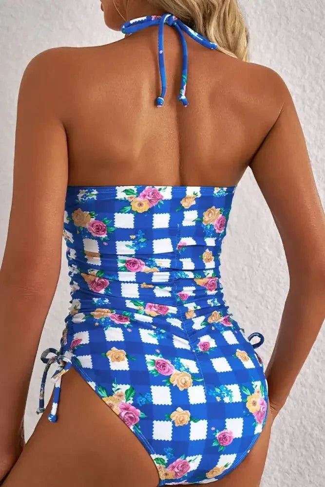 Floral Gingham Halter Neck Drawstring One Piece Swimwear - Update AvenueTrendsi1001007567550271001007567550270fddcbae - 5317 - 4da3 - b170 - 4991f20e8545 - MaxBlue