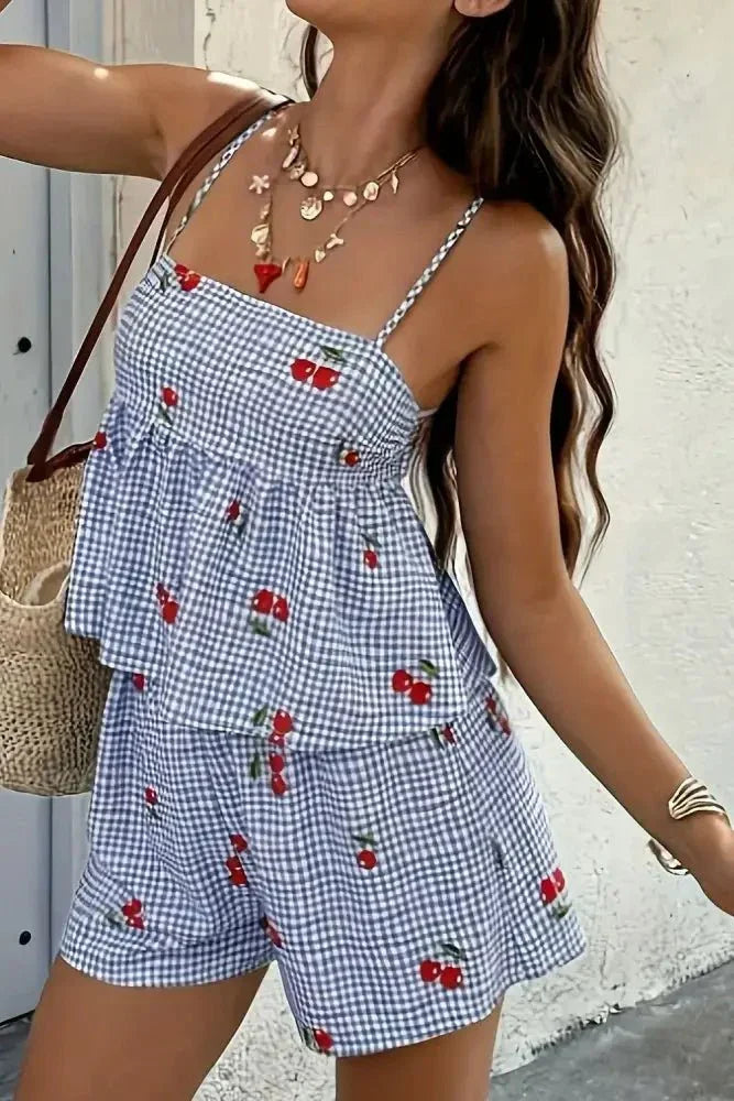 Floral Gingham Print Cami and Shorts Two - Piece Set - Update AvenueTrendsi10010094907711610010094907711653a3ea90 - f998 - 4843 - 9a82 - bd10ff64a452 - Max - OriginLight Blue