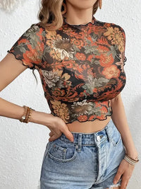 Floral Mesh Crop Top with Lettuce Trim - Update AvenueT-ShirtsTrendsi10010045144956810010045144956846660af9250c4ee7b99e80464b7de379 - Max - OriginBlack