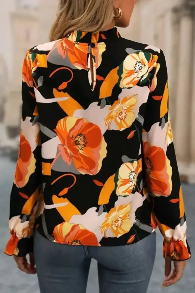 Floral Mock Neck Flounce Sleeve Blouse - Update AvenueTrendsi100101618673693100101618673693ad7d5060e1594988a4142b76ce76f0a4 - MaxBlack