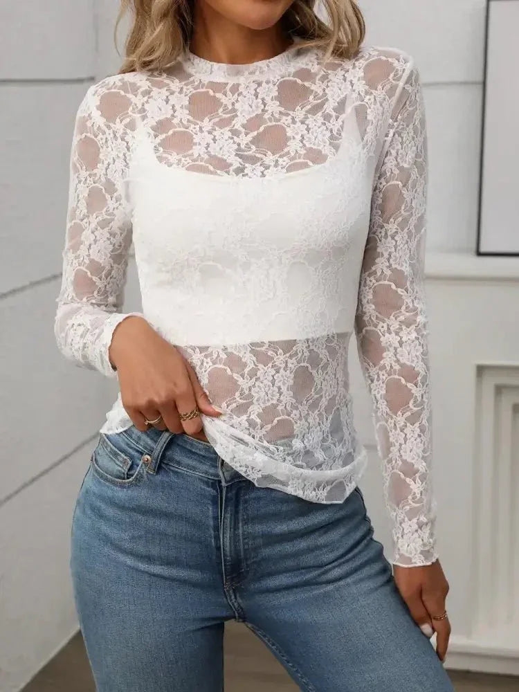 Floral Mock Neck Long Sleeve Mesh Top - Update AvenueFestival VibesTrendsi1001000075717251001000075717253bc5b69e - ef1e - 4f08 - 8442 - f984ba4b0bed - MaxWhite Lace