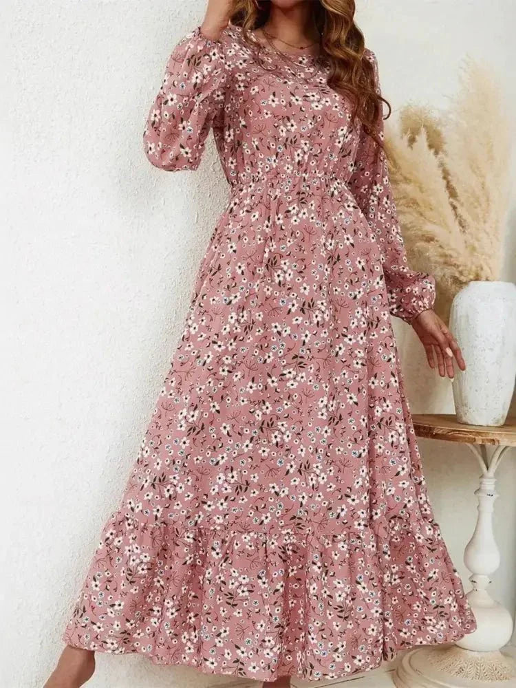 Floral Print Balloon Sleeve Maxi Dress - Update AvenueMaxi DressesTrendsi100100809107050100100809107050Floral Print Balloon Sleeve Maxi DressPink