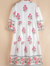 Floral Print Half Button Mandarin Neck 3/4 Sleeve Maxi Dress
