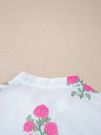 Floral Print Half Button Mandarin Neck 3/4 Sleeve Maxi Dress