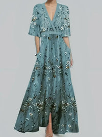 Floral Print Half Sleeve Maxi Dress