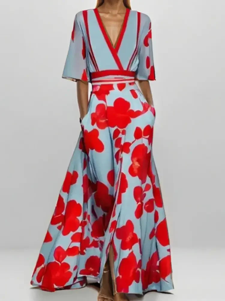 Floral Print Half Sleeve Maxi Dress