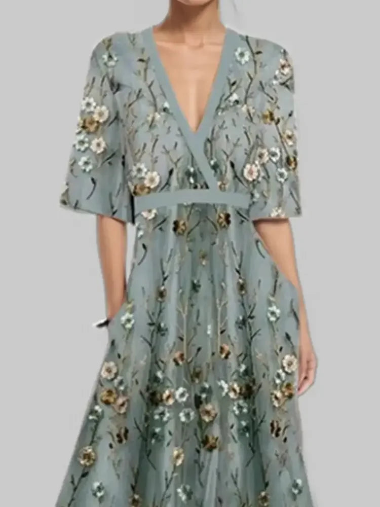 Floral Print Half Sleeve Maxi Dress