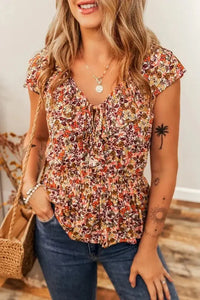 Floral Print Knot V Neck Ruffled Sleeve Blouse - Update AvenueBoho VibesTrendsi1001007305608241001007305608247767ba9b - c99a - 419b - 88cf - ea399c4dc876 - Max - OriginFloral