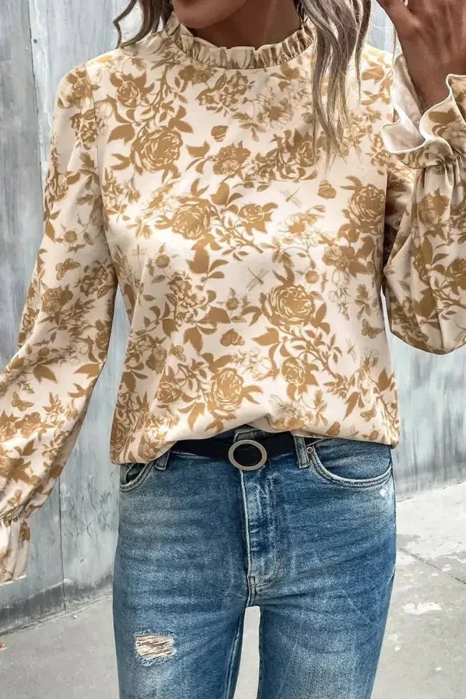 Floral Print Mock Neck Flounce Sleeve Blouse - Update AvenueTrendsi10010104441138810010104441138898a21efda463433e9c089ca444b783a8 - MaxHoney
