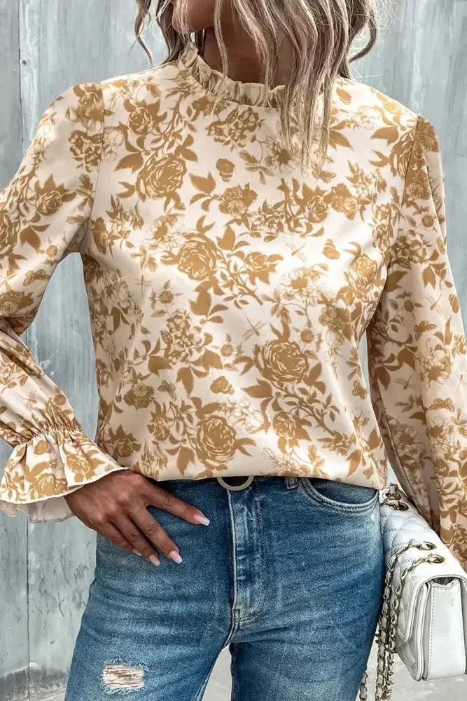 Floral Print Mock Neck Flounce Sleeve Blouse - Update AvenueTrendsi100101044411388100101044411388b8a7e70450ca4d8ea472ffa8c6d7eeb0 - MaxHoney