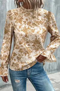 Floral Print Mock Neck Flounce Sleeve Blouse - Update AvenueTrendsi1001010444113881001010444113888731de89807d4d37b0263f2230a4b9a5 - MaxHoney