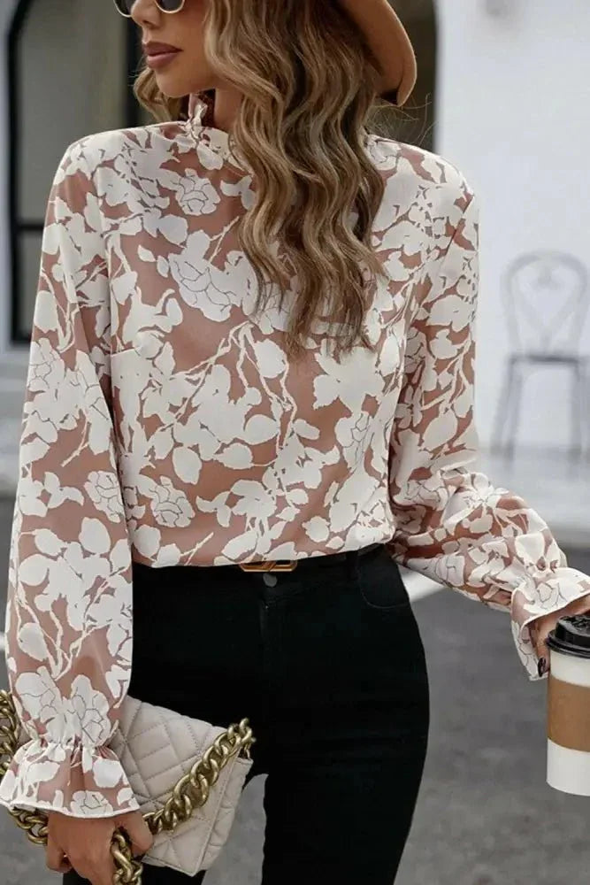 Floral Print Mock Neck Flounce Sleeve Blouse - Update AvenueTrendsi100101044419960100101044419960acf9a08a12964f42bce75932416c9b09 - MaxFloral