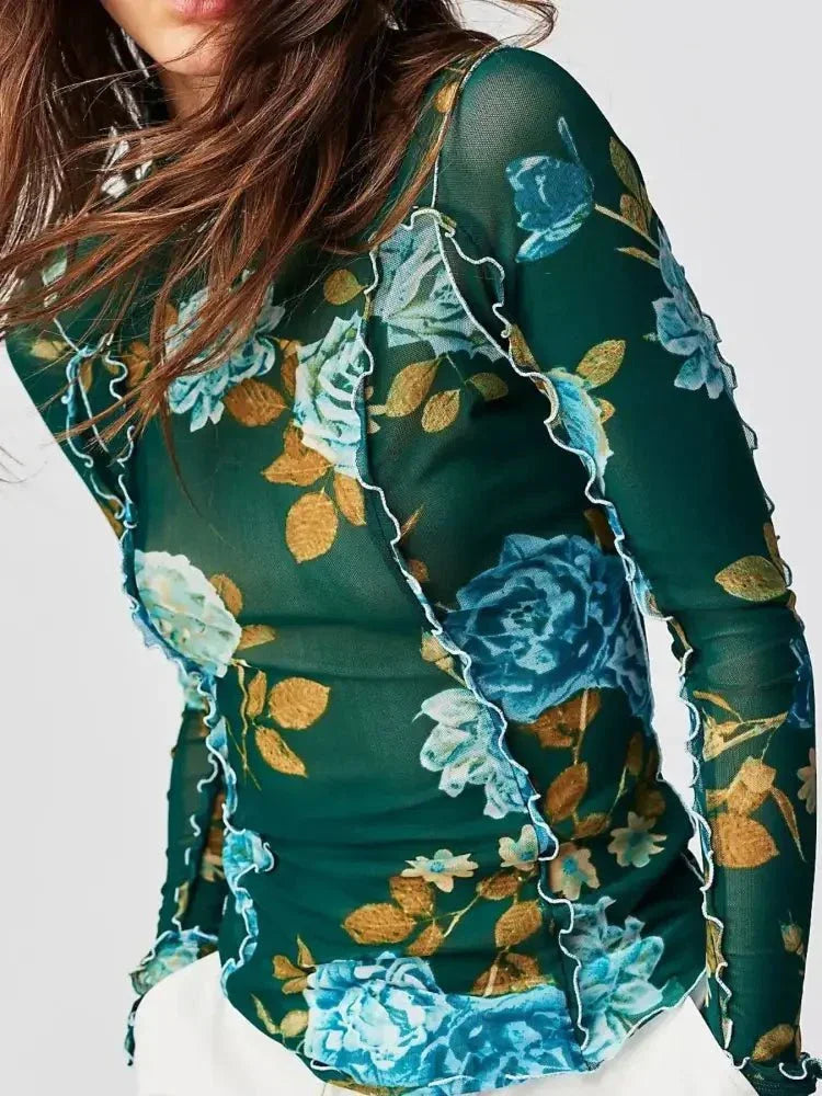 Floral Print Mock Neck Long Sleeve Top - Update AvenueT-ShirtsTrendsi100100328307828100100328307828ff88d095 - 03c4 - 44fd - 936b - e206c9a313c3 - Max - OriginDark Green