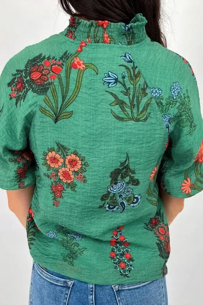Floral Print Notched Short Sleeve Blouse - Update AvenueBoho VibesTrendsi100100251191978100100251191978a287eb63 - d7cf - 4ac0 - 884e - 74fb439e7e91 - Max - OriginDark Green