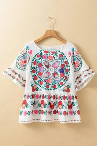 Floral Print Round Neck Ruffle Trim Blouse - Update AvenueFestival VibesTrendsi100100424943364100100424943364c723bd0d - 08e4 - 400e - 8176 - 2ce2102a5595 - MaxFloral