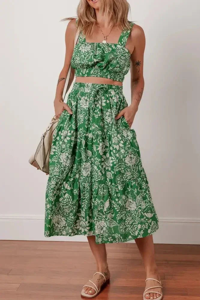 Floral Print Shirred Crop Top and Midi Skirt Set - Update AvenueBoho VibesTrendsi100100572210104100100572210104c9d427e2 - 259c - 4cb8 - bb77 - b799e0bcee09 - Max - OriginDark Green