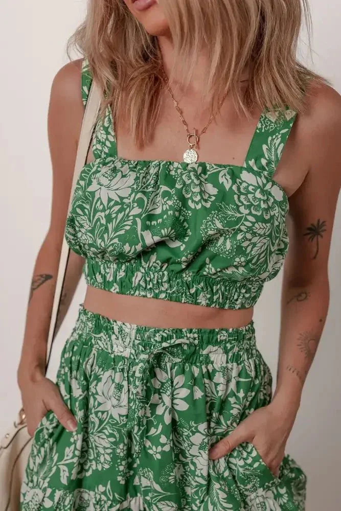 Floral Print Shirred Crop Top and Midi Skirt Set - Update AvenueBoho VibesTrendsi1001005722101041001005722101042aeb591c - cb15 - 4eb5 - aa4b - 65fccb6a1c5b - Max - OriginDark Green