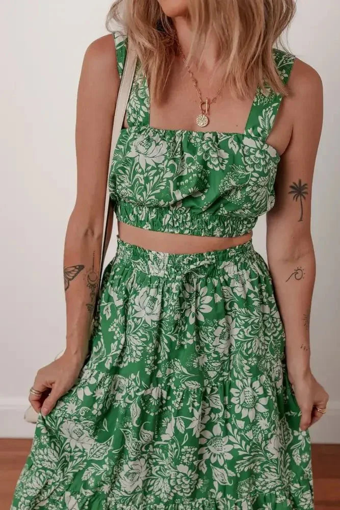Floral Print Shirred Crop Top and Midi Skirt Set - Update AvenueBoho VibesTrendsi100100572210104100100572210104fd4022a0 - 5168 - 44a7 - 8761 - 5a6a6945f7c6 - Max - OriginDark Green