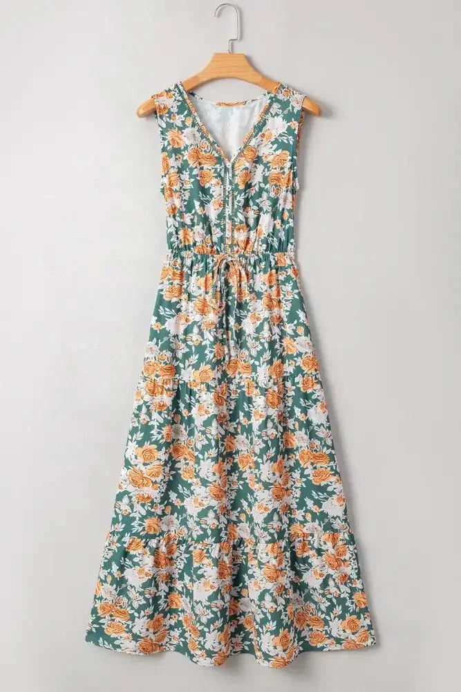 Floral Print Trimmed V Neck Tie Waist Sleeveless Dress - Update AvenueBoho VibesTrendsi1001006346575501001006346575501861dcb8 - db1d - 4f16 - a296 - 3919cf54f46d - Max - OriginFloral