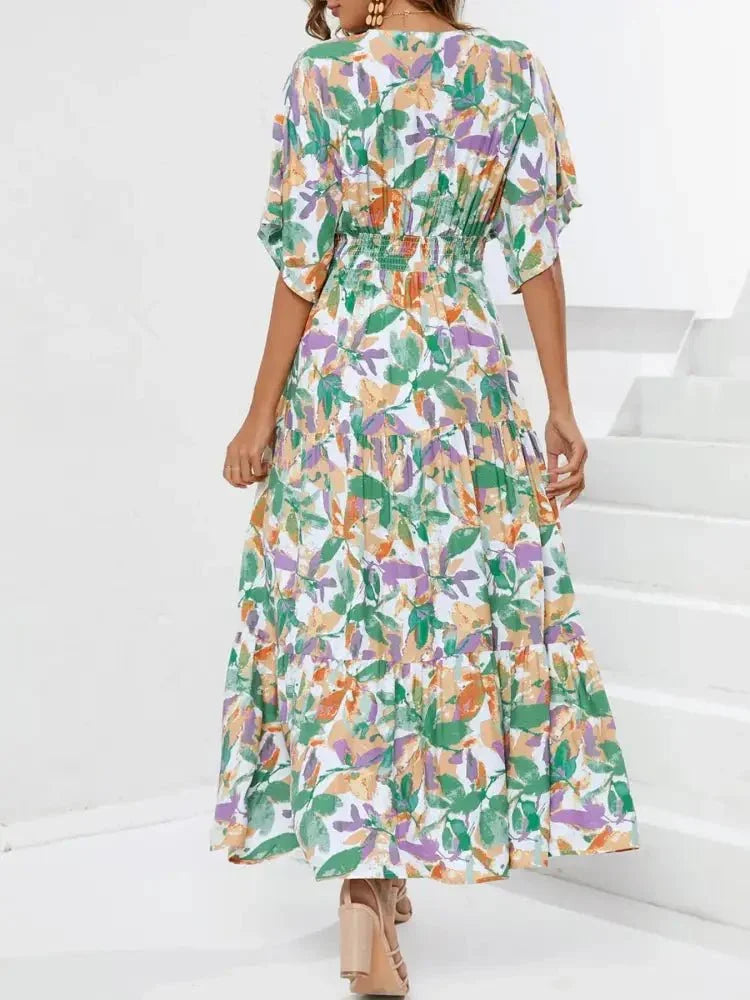 Floral Print V - neck Boho Midi Dress - Update AvenueTrendsi1001005709781631001005709781635ec77090 - 44ed - 4642 - 9ffa - d3687f45b96b - Max - OriginGum Leaf