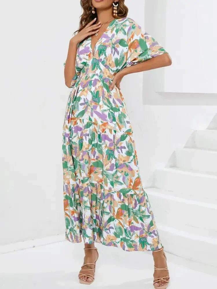 Floral Print V - neck Boho Midi Dress - Update AvenueTrendsi1001005709781631001005709781634126d058 - d99d - 4cfc - 80ed - 8137157484c3 - Max - OriginGum Leaf