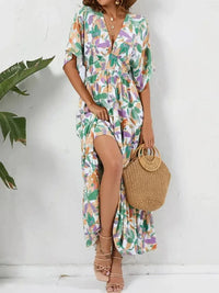 Floral Print V - neck Boho Midi Dress - Update AvenueTrendsi100100570978163100100570978163e45e431a - e7c2 - 4464 - 9fcf - e191355554ad - Max - OriginGum Leaf