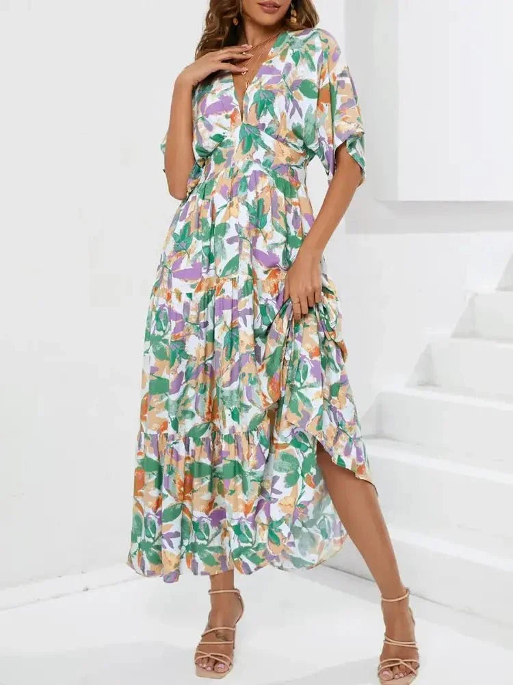Floral Print V - neck Boho Midi Dress - Update AvenueTrendsi100100570978163100100570978163f85fa702 - 70bd - 4421 - a315 - a72b3976e64c - Max - OriginGum Leaf